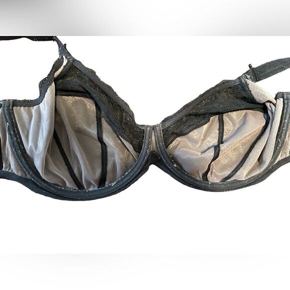 Elomi- Charley- Black Lace Full Figure Underwire Unlined Plunge Bra, Size 36J - Picture 6 of 11